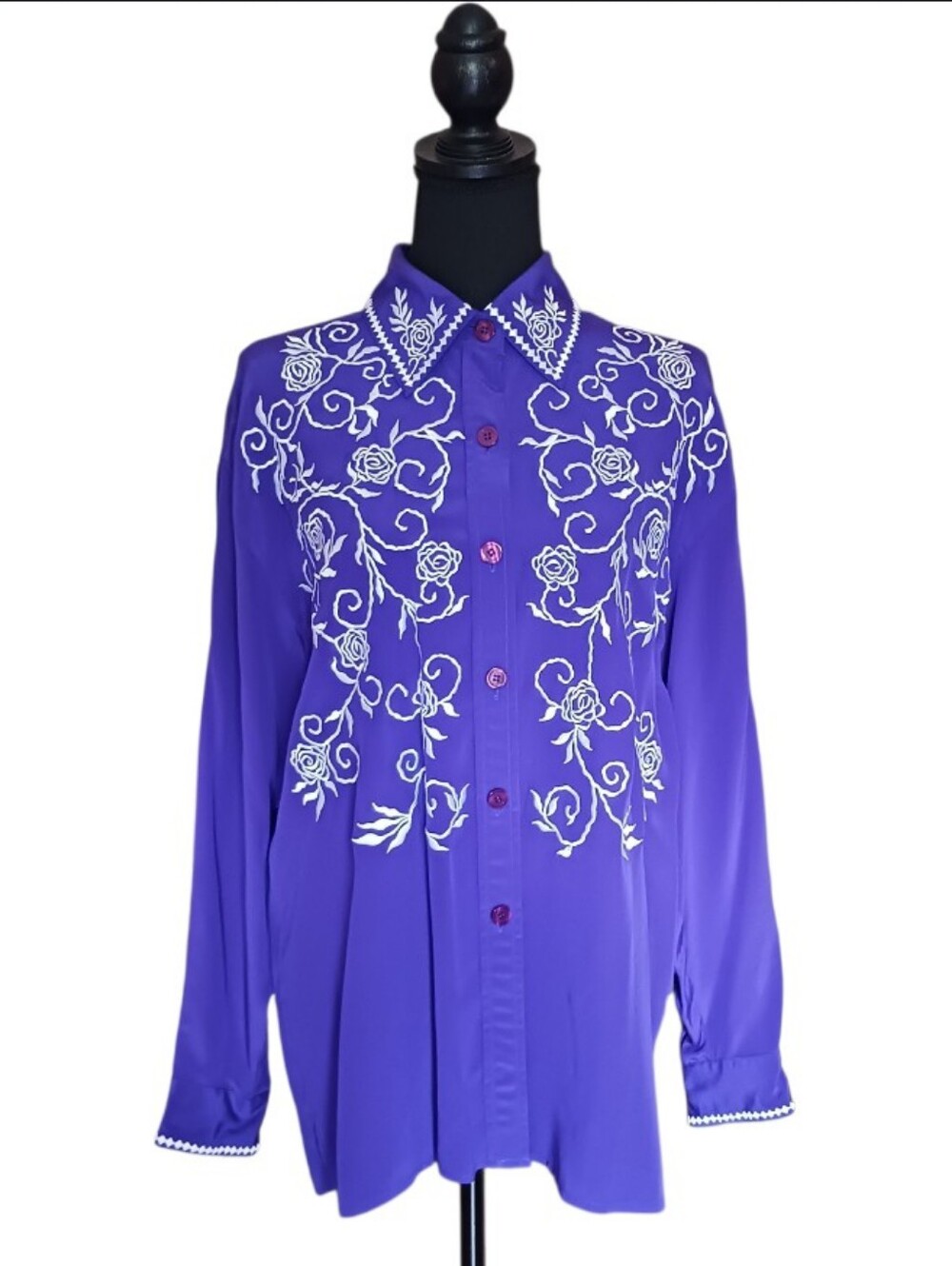 Diane Von Fursterberg Vintage Floral Embroidered Silk Blouse